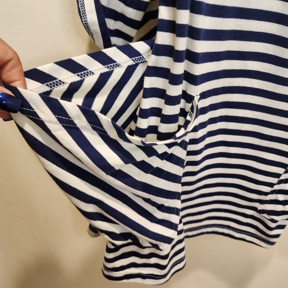 NANETTE LEPORE BLue and Ivory Stripes Roll up Sleeves Swim Cover up size S - Picture 7 of 10